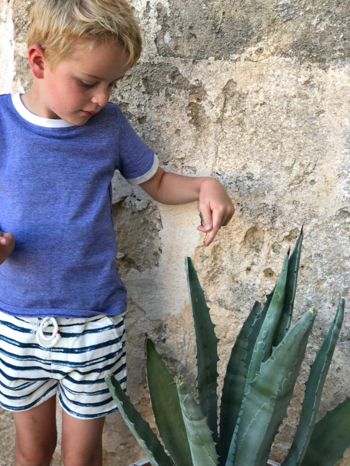 Blue and white hand painted stripe shorts