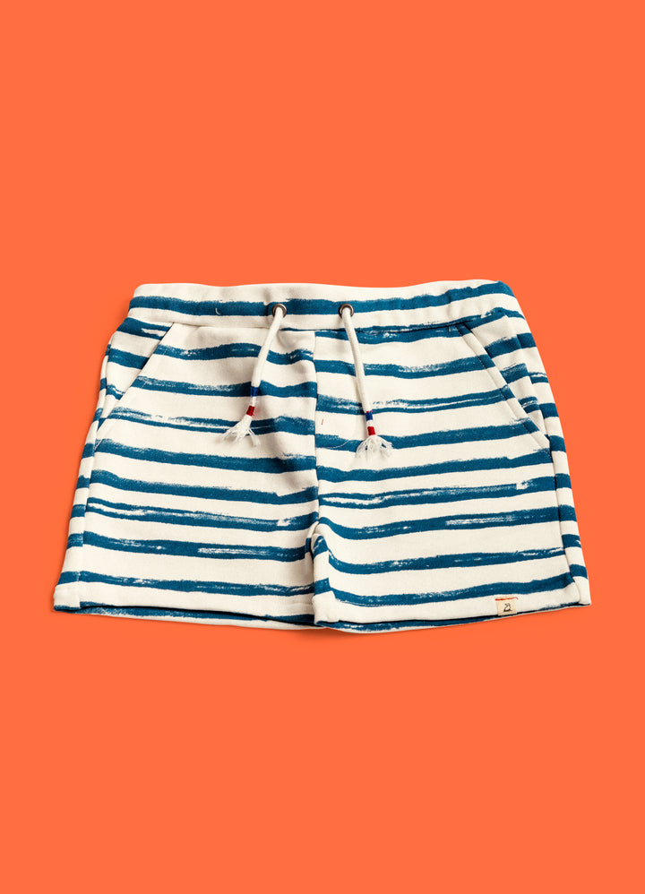 Blue and white hand painted stripe shorts